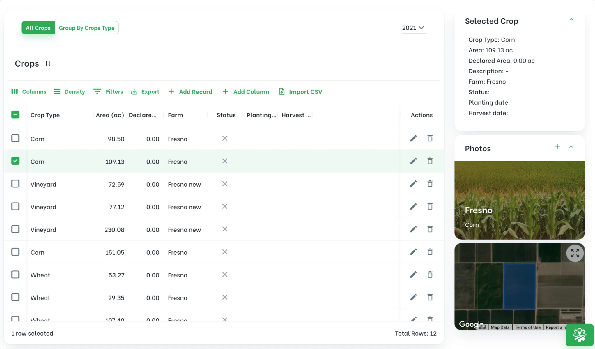 AgriSo app screen – Crops